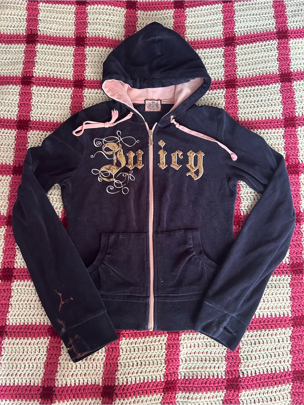 Juicy Couture (?) Navy and Pink Velour Zip with Sequin Logo
